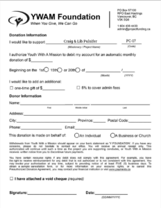 YWAM Canada Donor Form